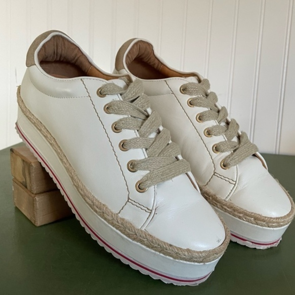 Joie DABNIS Platform Lifestyle Sneakers in White Leather & Jute